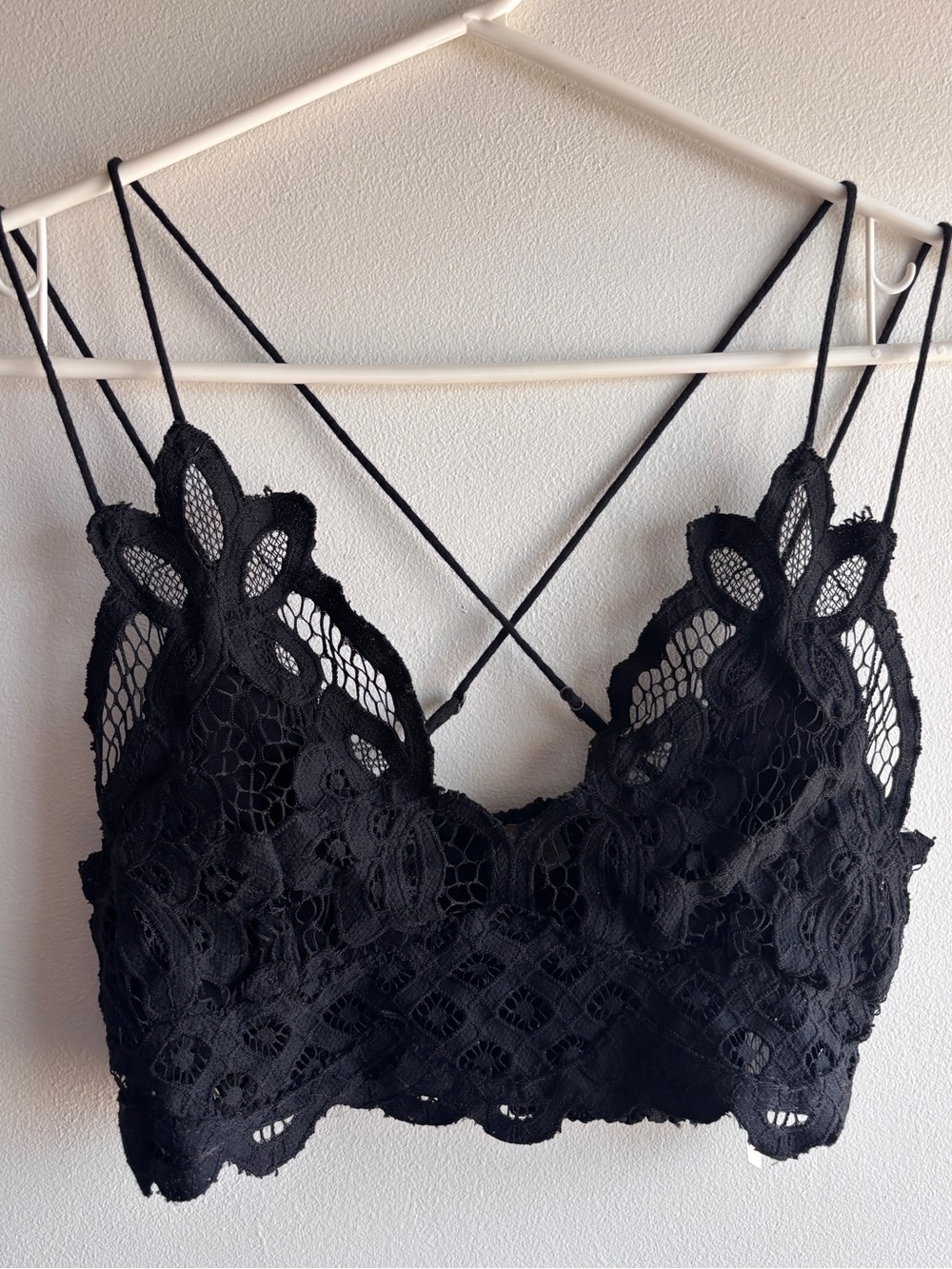 Free People Adella Lace Bralette Black Small Boho Crochet Lace Strappy